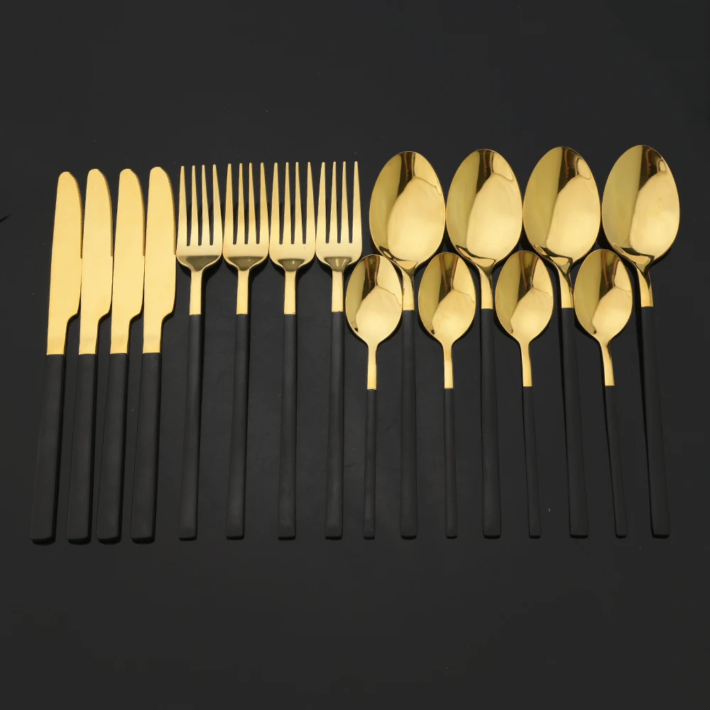 Gold Plated Cutlery - 16 adet siyah altın çatal bıçak