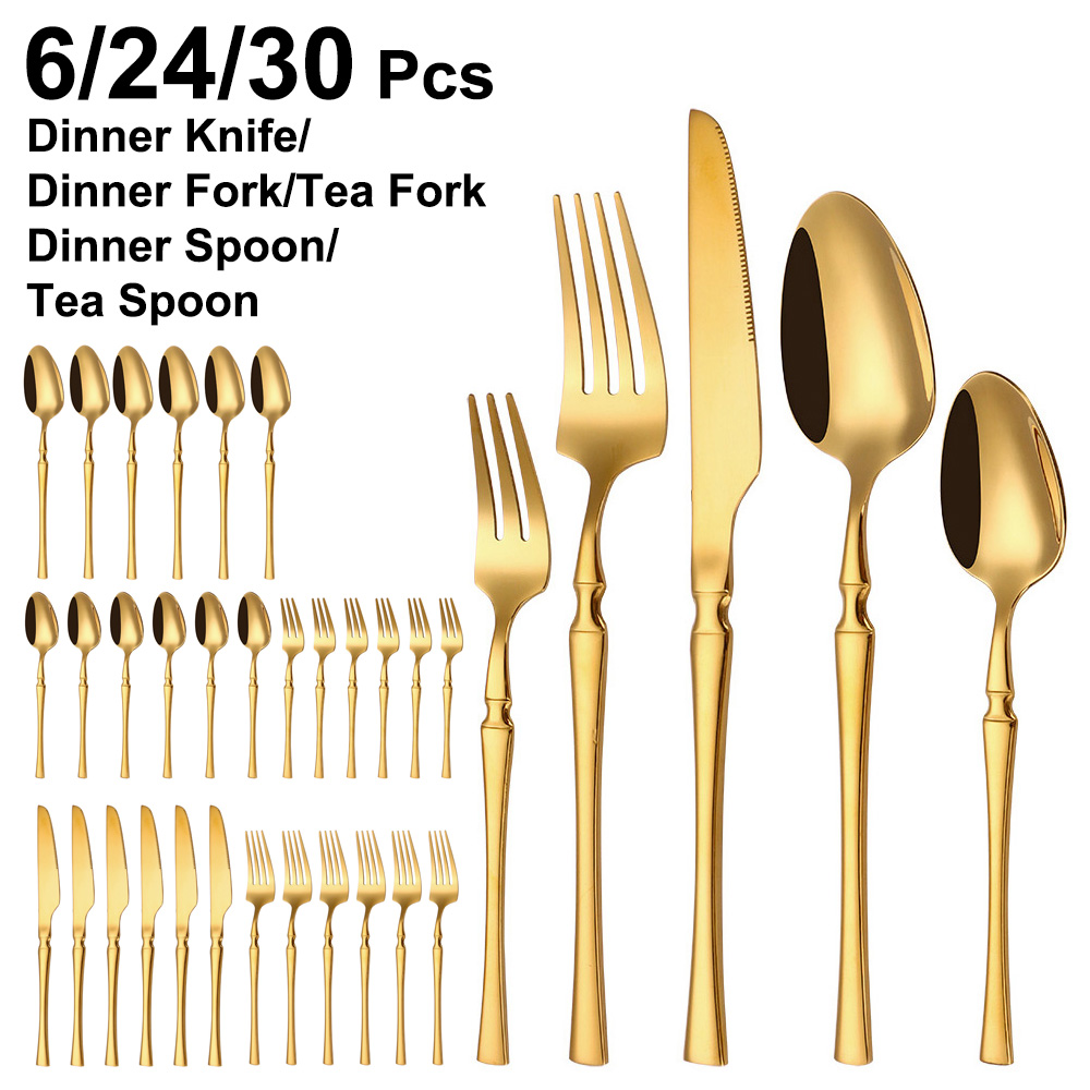 Gold Plated Cutlery - 6/24/30 adet altın ince çatal bıçak