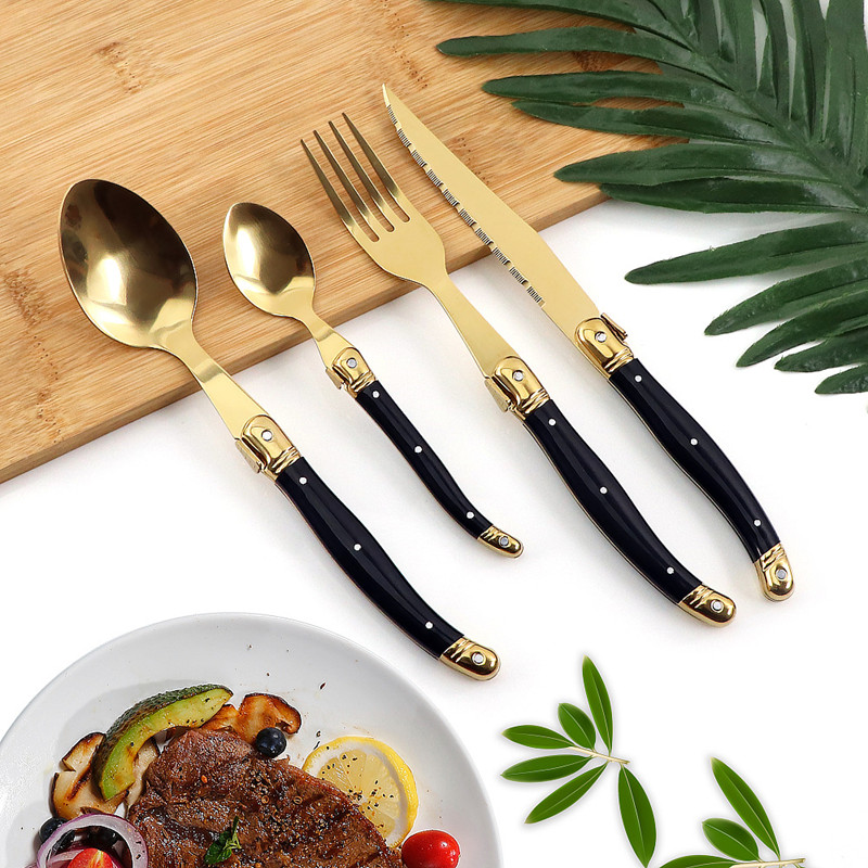 Gold Plated Cutlery - Laguiole Siyah Altın Çatal Bıçak Takımı