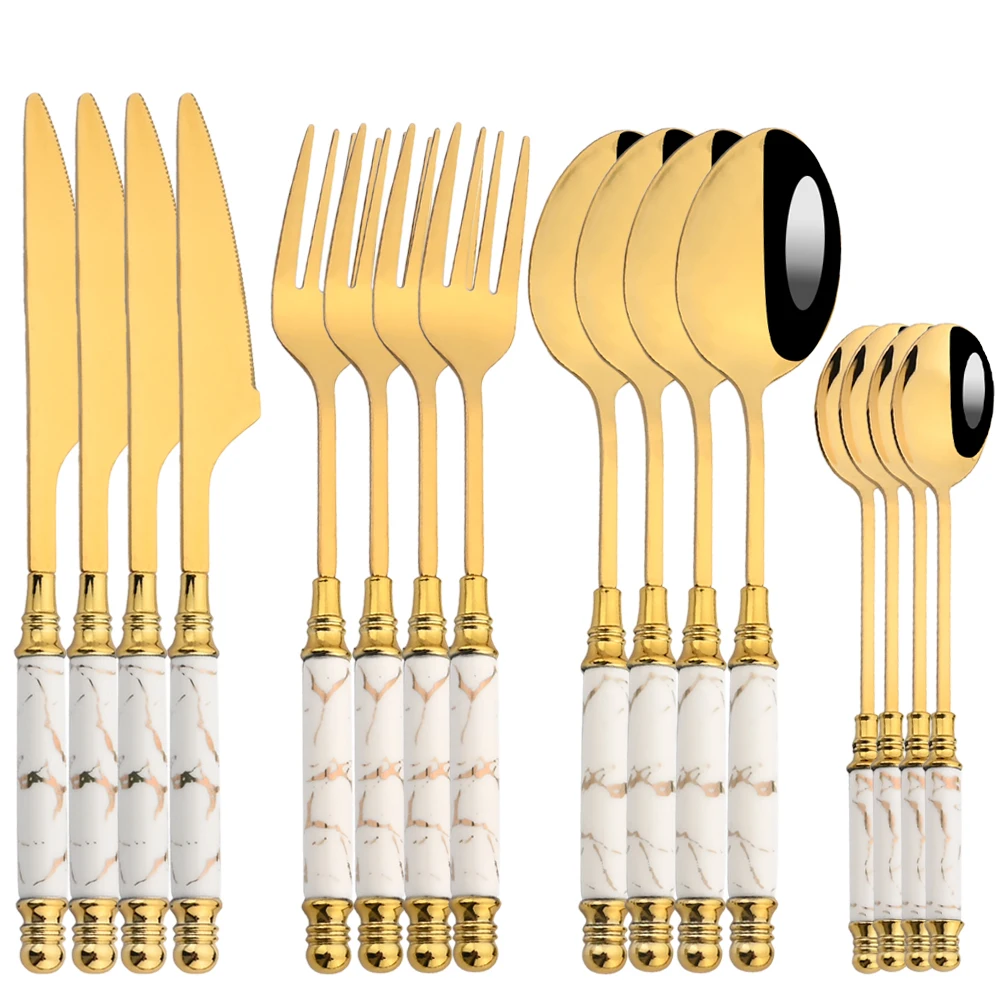 Gold Plated Cutlery - 16 adet sofra seti çatal bıçak