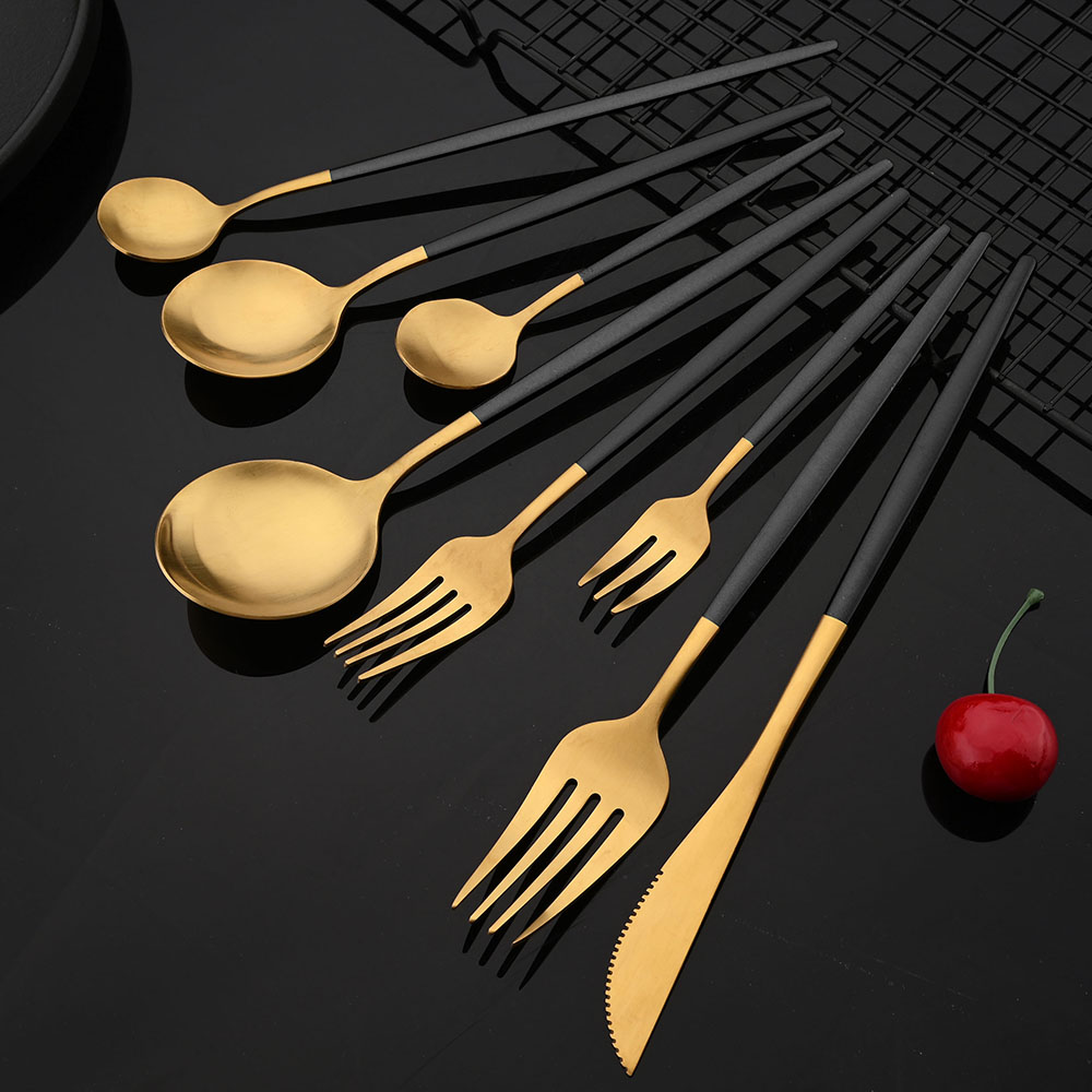 Gold Plated Cutlery - Sofra paslanmaz çelik siyah altın sofra
